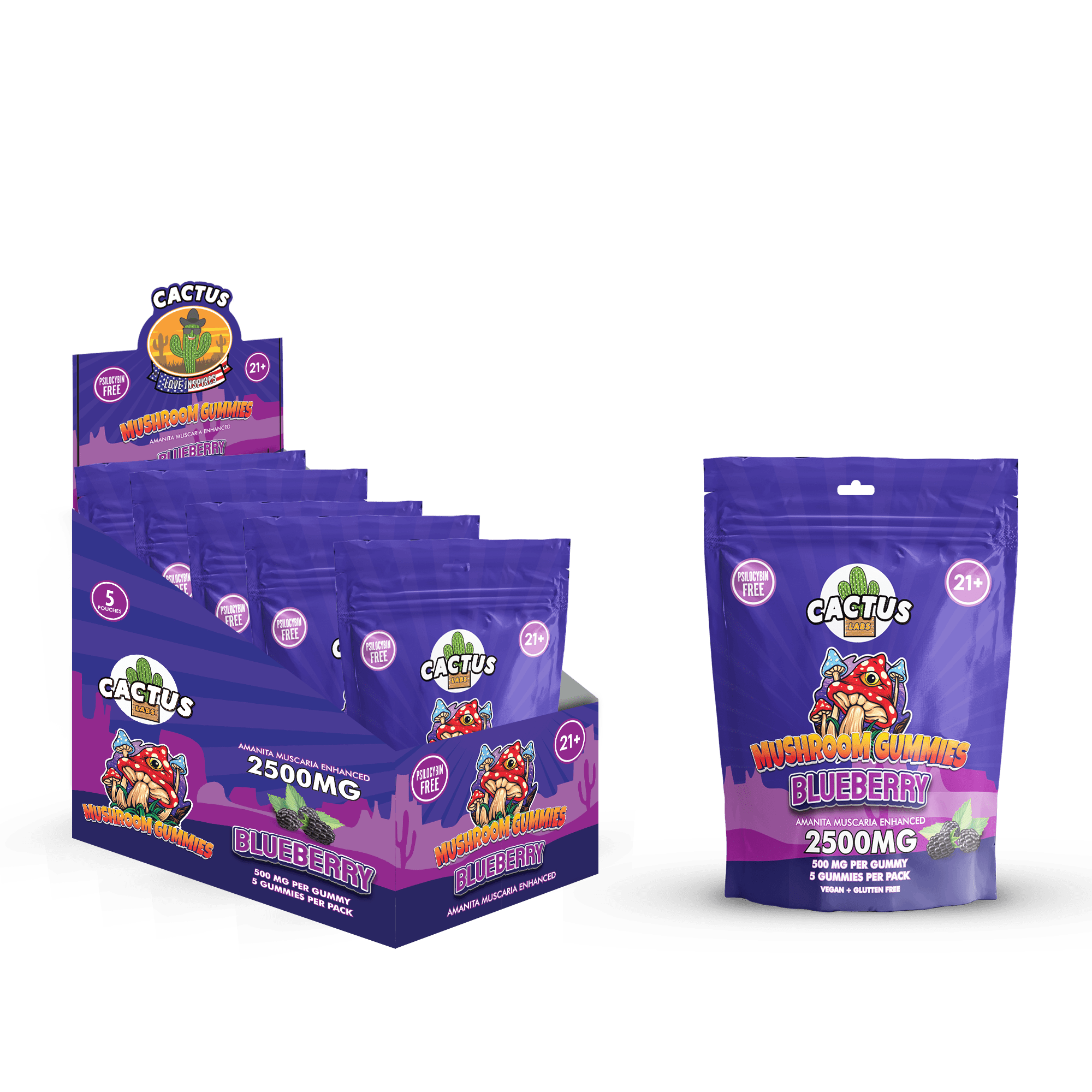 Mushroom Gummies 2500mg 500mg/Gummy 5 Gummies/Pack (5 Pouches)